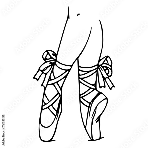 ballerina feet in pointe shoes vector line art