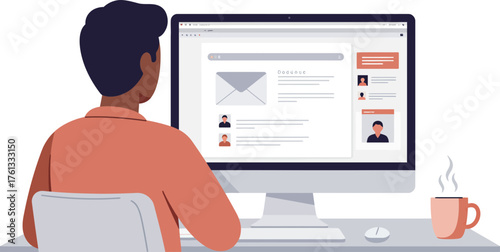 Individual Working from Home Using Desktop Computer for Communication and Tasks