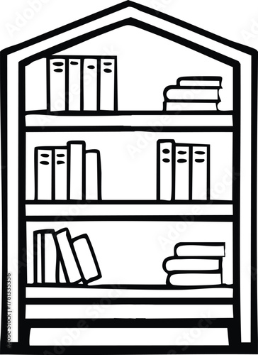 Bookshelf Icon Vector Outline Design for Study and Home Decor
