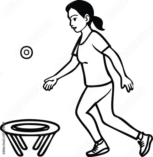 Woman Playing Washer Toss Game Outline