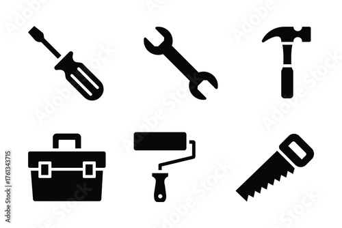 Toolbox, Hammer, Wrench, Screwdriver Vector Icons for Home Improvement and Repair Illustration