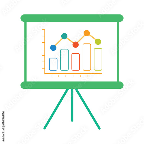 Business presentation whiteboard with financial growth chart and bar graphs showing data analysis vector