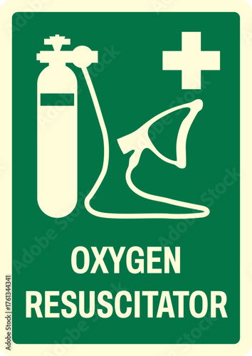 safety signs_emergency and first aid_OSHA-ANSI_uppercase text_oxygen resuscitator 