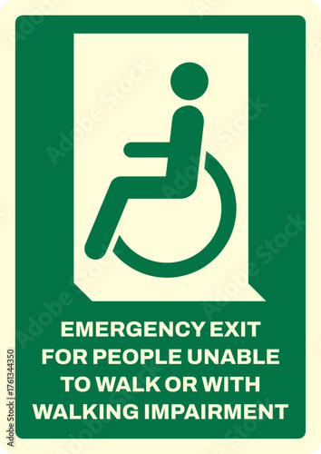 safety signs_emergency and first aid_OSHA-ANSI_uppercase text_emergency exit for people unable to walk or with walking impairment (left) 