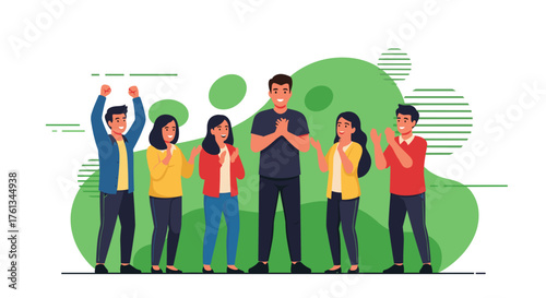 Dynamic team celebrating success together in modern vibrant workplace with smiles and applause showing unity and appreciation for achieving goals