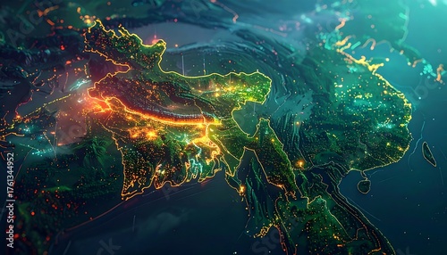 High-tech map of Asia's region