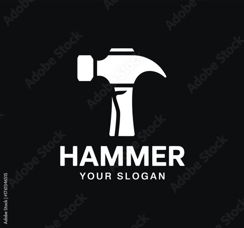 Simple white hammer icon with text placeholder for logo or branding