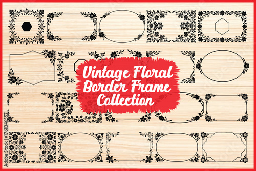 Black flower frame, silhouette, ornamental frame, ornament, border, decorative frame, decoration, label, vintage, retro, wedding invitation, cut file, Cricutvector, SVG, DXF, PNG, clipart, floral fram