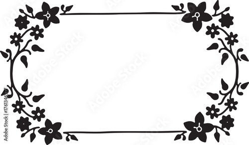 Black flower frame, silhouette, ornamental frame, ornament, border, decorative frame, decoration, label, vintage, retro, wedding invitation, cut file, Cricutvector, SVG, DXF, PNG, clipart, floral fram