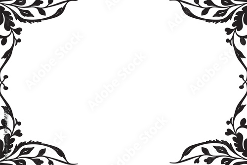 Black flower frame, silhouette, ornamental frame, ornament, border, decorative frame, decoration, label, vintage, retro, wedding invitation, cut file, Cricutvector, SVG, DXF, PNG, clipart, floral fram