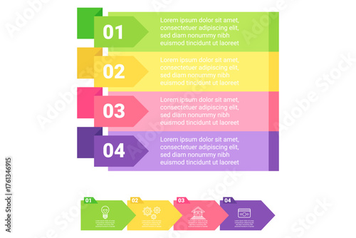 Infographic presenting colorful step-by-step guide featuring four distinct sections. Unique information and arrows indicating progression, designed for clarity