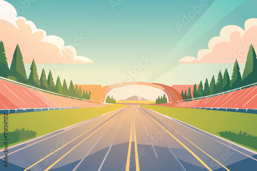 Road leading to tunnel with trees and cloudy sky