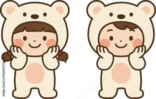 Cute Kids in Bear Costume | Brown Animal Onesie | Adorable Cartoon Character Vector Illustration