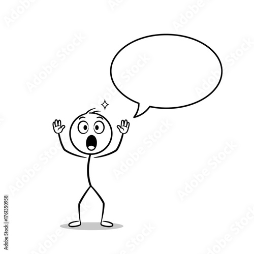 Simple stickman character expressing astonishment and disbelief, ideal for comic or presentation elements.