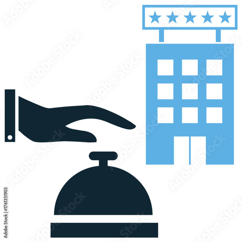 Hotel service bell icon vector. Ideal for front desk, guest assistance, and concierge themes. This graphic symbolizes a call for immediate service and staff attention.