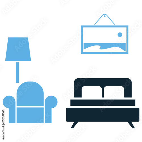 Suite icon vector. Ideal for luxury room, premium accommodation, and spacious lodging themes. This graphic symbolizes a high-end room type with multiple areas for guest comfort.