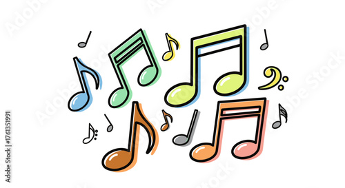 Vibrant Musical Notes Floating in Harmony: A Playful Symphony of Sound, Rhythm, and Melody, Ideal for Music Education, Creative Arts, Entertainment, and Events, Perfect for Posters, Presentations, and
