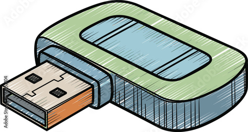Modern USB Drive Storage Device for Data Transfer in Technology Sector - Digital Memory Stick for Computing, Electronics, Portable Files, Backups, Presentation, Connectivity, Contemporary Illustration