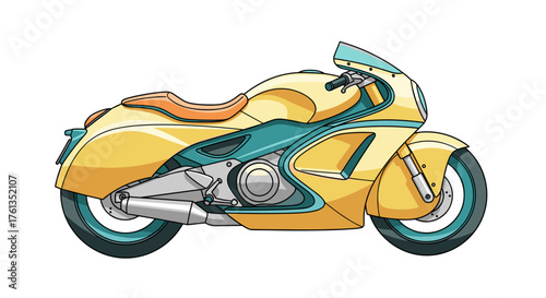 Sleek Futuristic Motorcycle Concept Rendering, Illustrative Transport Vehicle Design on White Background, Sport Bike for Technology, Automotive Industry, Modern Travel, Style, Advertisement, Presentat