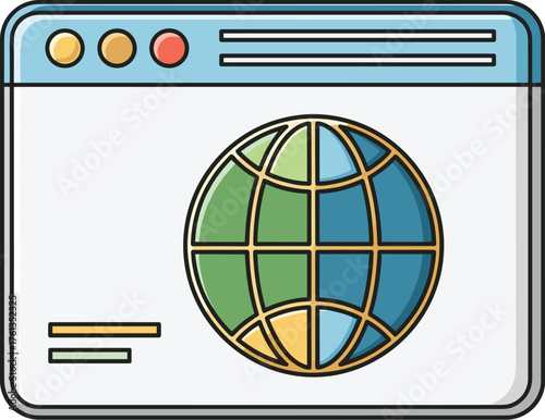 Modern Website Interface Displaying Global Network Connection, Representing Worldwide Communication and Information Technology, Illustrated in Flat Design Style for Business Presentation and Technolog