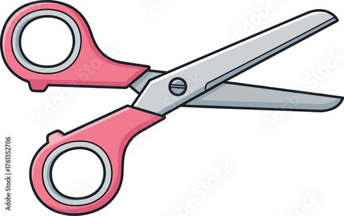 Open Pink Scissors Ready to Cut for Crafting and Art Projects on a White Background, Stationery Tool for School Supplies, Creative Hobbies, Design Element, Office Supplies, Graphic Illustration, Sharp