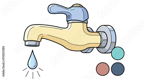 Leaky Faucet Dripping Water, Illustrative Graphic for Plumbing Needs, Conservation Awareness, Home Improvement Projects, Maintenance & Repair Manuals, Water Management, Environmental Sustainability, i