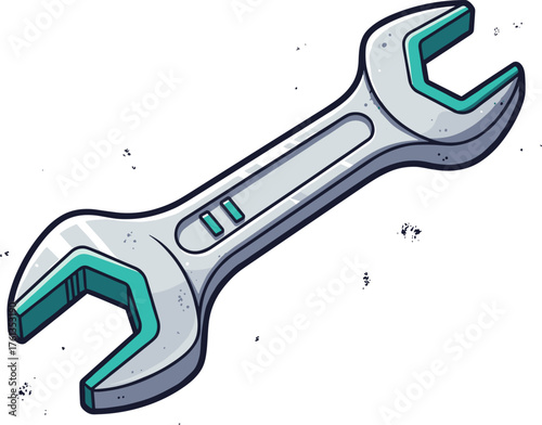 Silver Wrench Tool Illustration for Repairing, Tightening, or Loosening Equipment in Automotive and Construction Industries, a Handyman's Essential in Maintenance and Modern Mechanics with Teal Accent