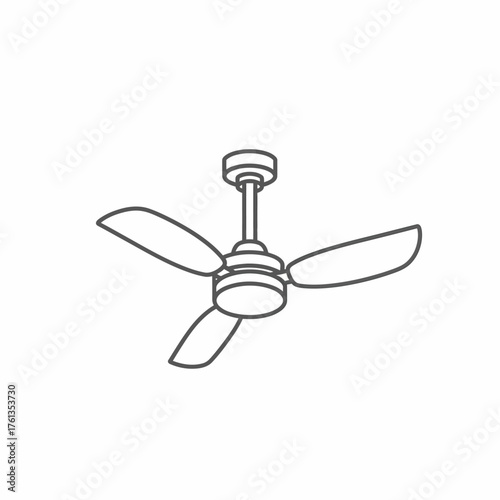 Simple line art illustration of a three-bladed ceiling fan, a common household appliance for indoor air circulation and cooling.