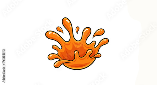Energetic Orange Juice Splash Cartoon Illustration Isolated on White Background for Beverages Advertising, Healthy Eating, and Creative Design Projects. Vibrant Liquid Burst, Fruit Drink, Freshness, S