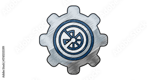 Gear Mechanism with No Symbol Emphasizing Restrictions for Industrial Settings, Depicting Prohibited Actions in Manufacturing, A Conceptual Design Icon for Guidelines in Professional Manuals and Techn