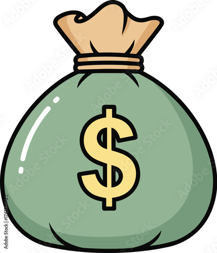 Cartoon Money Bag with Dollar Sign for Finance and Business, Investment, Savings, Wealth, Prosperity, Financial Success, Earning, Budget, Economy, Income, Payment, Credit, Banking, Monetary Gain, and