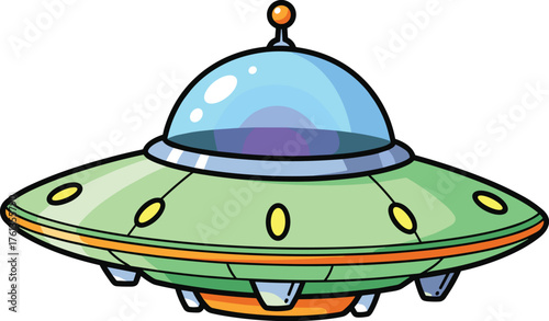 Cartoonish Flying Saucer Hovering in Space, Extraterrestrial Vehicle for Space Exploration, Futuristic Ufo Spaceship Illustration, Alien Technology Concept, Sci-Fi Transport, Children's Book, Creative