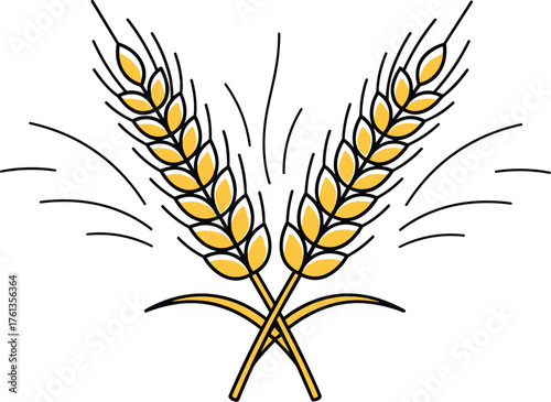 Golden Wheat Sheaves Crossed Icon Graphic for Agriculture Industry Symbolism, Farm Fresh Produce Branding, Eco-Friendly Food Packaging, Cereal Harvest Illustration, Grain Crop Design, Bakery Logo, Rus