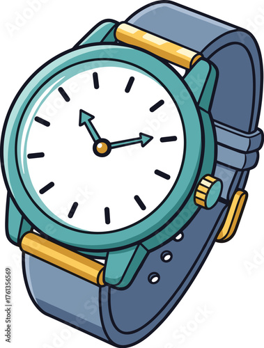 Stylish Teal Wristwatch Displaying Time - A Timeless Accessory for Modern Lifestyles & Schedules, Ideal for Tracking Appointments, Events, Deadlines in Business, Education, or Personal Life, Sleek Des