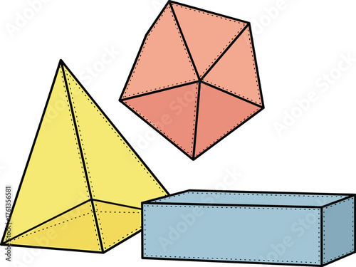 Geometric Shapes Illustration: Exploring Mathematical Forms in 3D Space, Abstract Visuals for Education and Design, Polygonal Structures for Creative Projects, Conceptual Geometry, Modern Graphic Arts