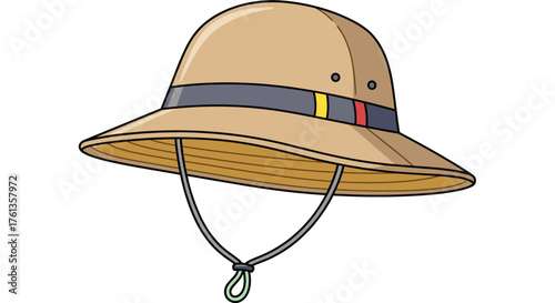 Stylish Pith Helmet Illustration for Adventurous Explorations: Conceptual Design for Outdoor Enthusiasts and Safari Adventures, Featuring a Khaki Sun Hat for Travel and Vacation Marketing, Highlightin