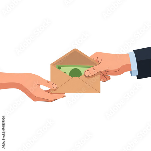 illustration of giving an envelope containing money to someone.