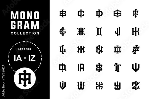 Monogram collection letter IA until IZ with interlock, modern, sporty, classic style good for brand, clothing, apparel, streetwear, baseball, basketball, football and etc