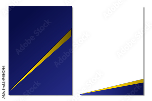 Modern abstract corporate brochure template with blue and gold stripes.
