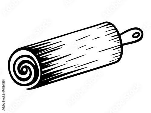 Rustic dry brush swirl rolling pin vector illustration with rough grain texture