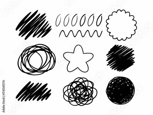 Grunge scribble doodles vector graphics with uneven pencil pressure effects