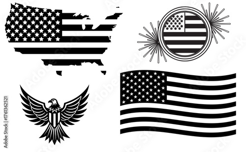 Patriotic American Eagle and Flag Vector – Black and White USA Celebration Design