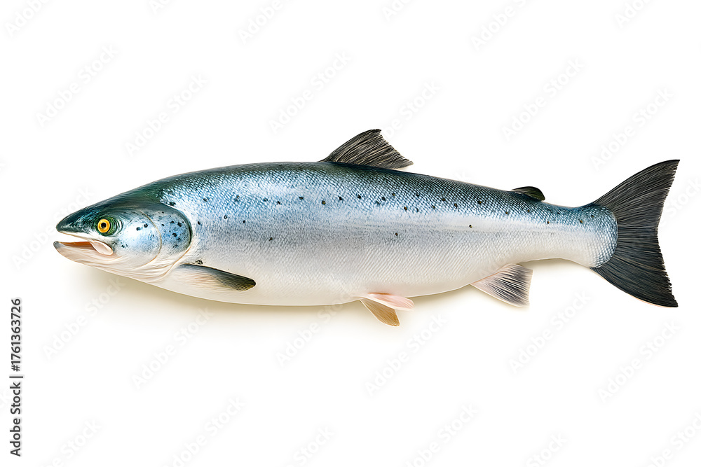 Naklejka premium Fresh salmon isolated on white background, ready to cook