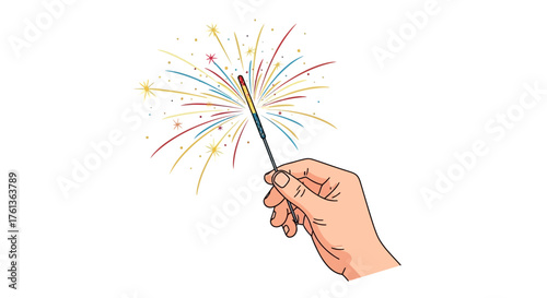 Hand holding a sparkler with colorful sparks, representing celebration and joy