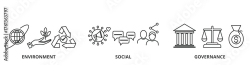 ESG banner vector illustration icon for Environmental Social Governance of corporate sustainability performance for investment screening