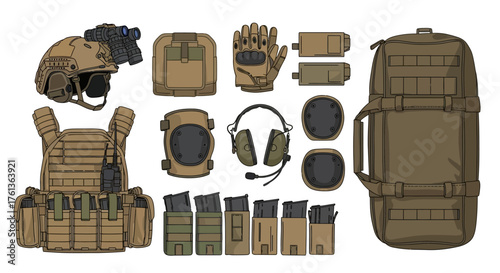 Tactical gear set helmet, vest, backpack, ammunition