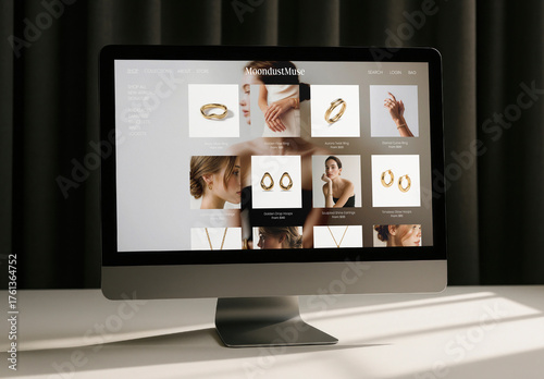 Elegant Jewelry Website Computer Screen Mockup With Generative AI