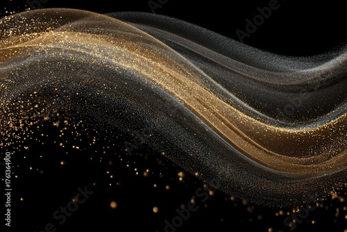 Elegant Gold Glitter Waves on Black Background
