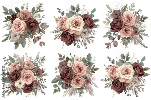 Elegant watercolor rose clip art featuring soft, hand-painted floral elements in delicate tones.