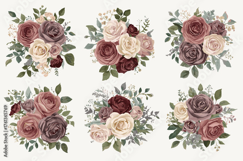 Elegant watercolor rose clip art featuring soft, hand-painted floral elements in delicate tones.